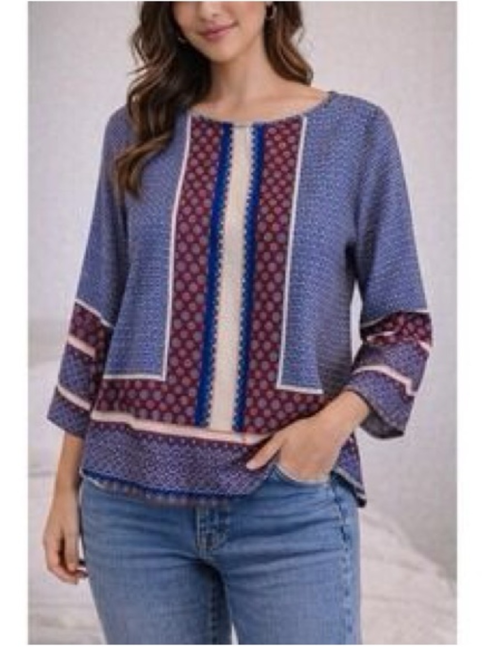 ❤️❤️Talbots Blue, Purple and Burgundy Patterned Tunic Top. NEVER WORN